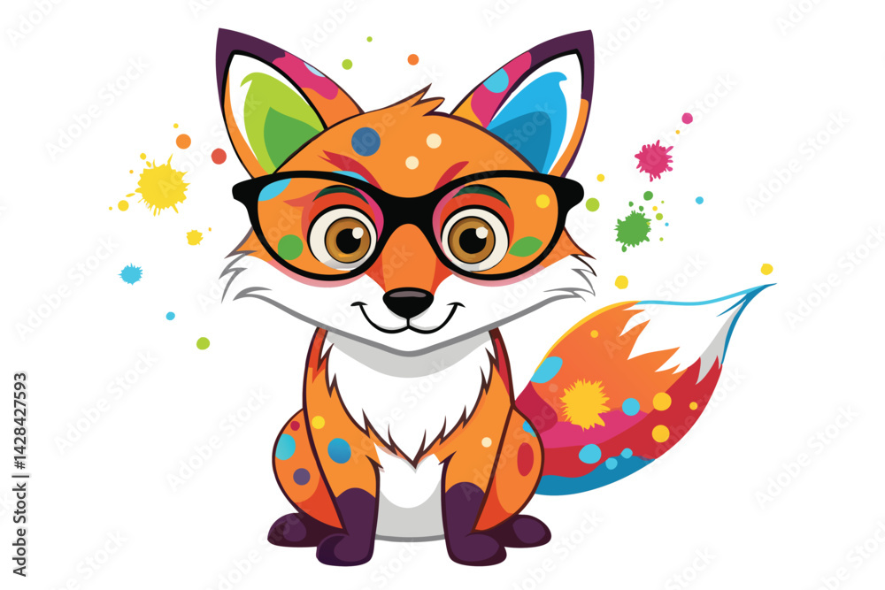 Obraz premium Colorful artistic fox in colorful paint splatters on white background