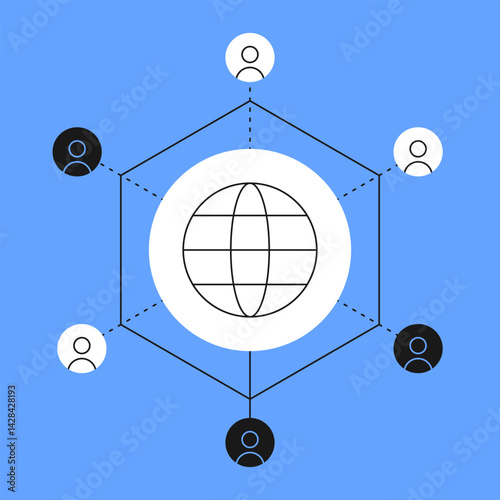 Vector concept of a global network with interconnected users. Depicts decentralized communication, digital structure, and social connectivity in an online system.
