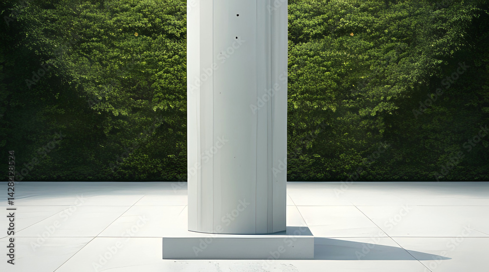 helle Beton Säule vor einer Planzen Wand