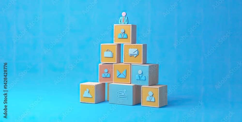 Naklejka premium Business hierarchy pyramid structure with icons.