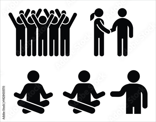 Icons of Success, Unity, and Team Spirit in Silhouette Style