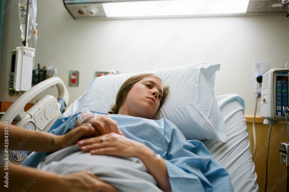 Pregnant woman doing breathing exercises during labor at the hospital Pregnant woman doing breathing exercises during labor at the hospital