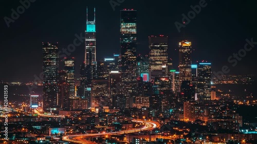 Wallpaper Mural Night city skyline with illuminated skyscrapers and glowing highways, vibrant urban scene symbolizing energy and modern lifestyle – perfect for business, travel, or technology concepts Torontodigital.ca