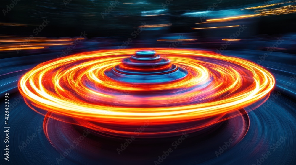 Fototapeta premium A swirling, vibrant disc of light, spinning in a dark space.