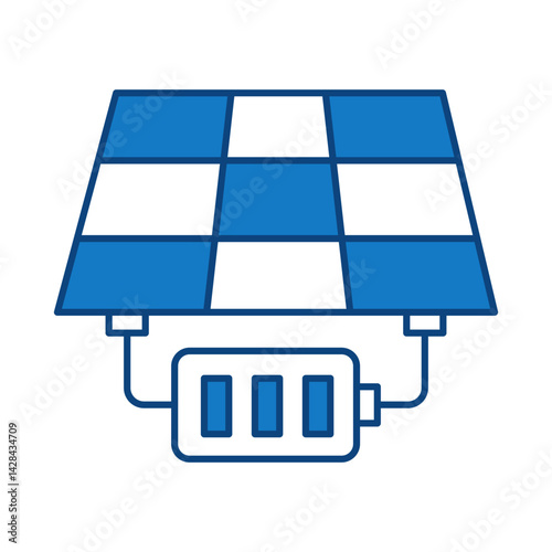 Solar Energy Blue Icon. Solar Energy, Solar Panel, Green Energy, Sun Energy, Solar Battery, Energy Saving, Solar House, Ecology, Electricity, Renewable Energies Editable Stroke Vector Illustration
