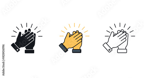 Clapping Hands Icon Set: Silhouette and Outline