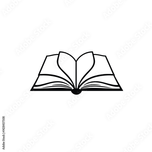 Vector open book logo in bold black silhouette with clean geometric symmetry and visible pages on white background — ideal for educational apps, learning brands, and digital libraries.

