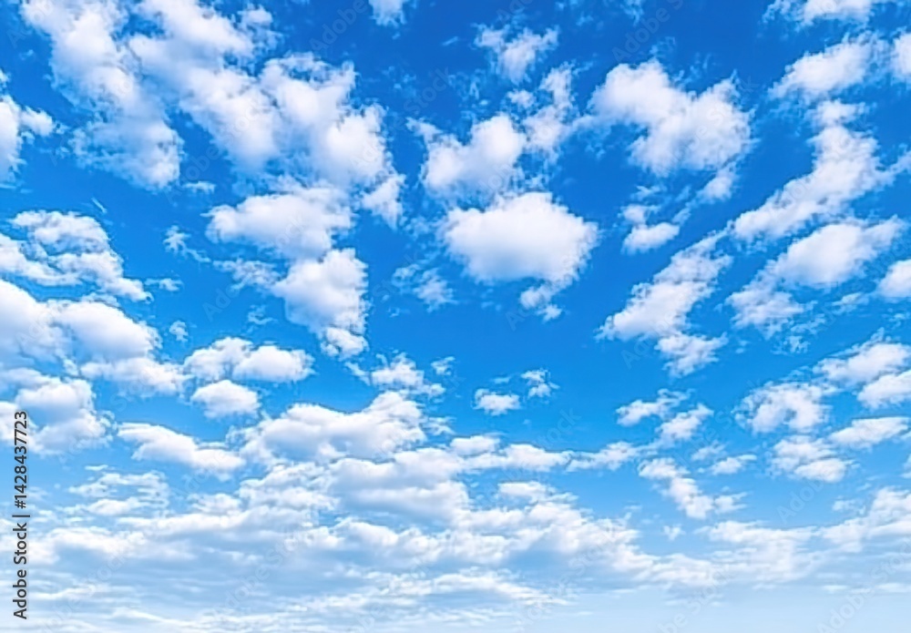 Fototapeta premium A clear blue sky dotted with white clouds.