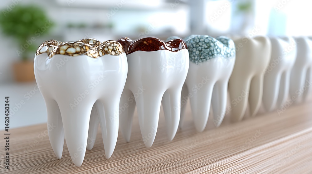 3D Scientific Render of Anterior Teeth Showing Various Pathologies 3D Scientific Render of Anterior Teeth Showing Various Pathologies