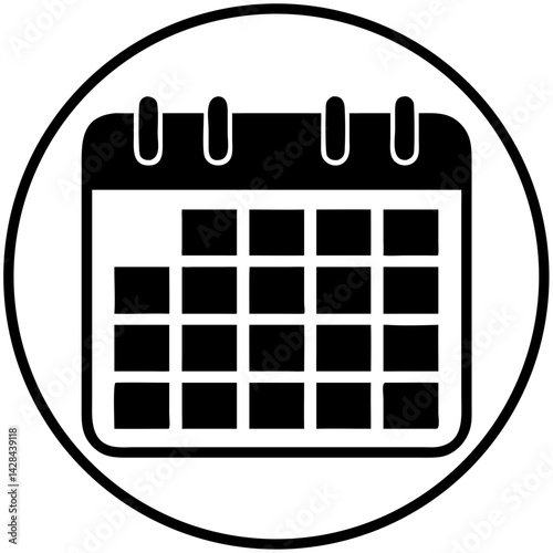 calendar icon in black and white design representing time  