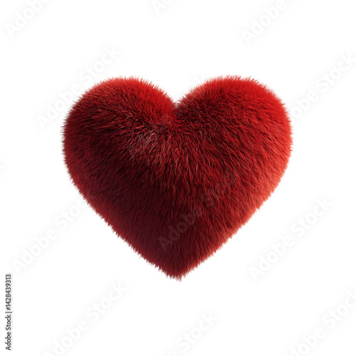 Fluffy red heart illustration against a transparent background