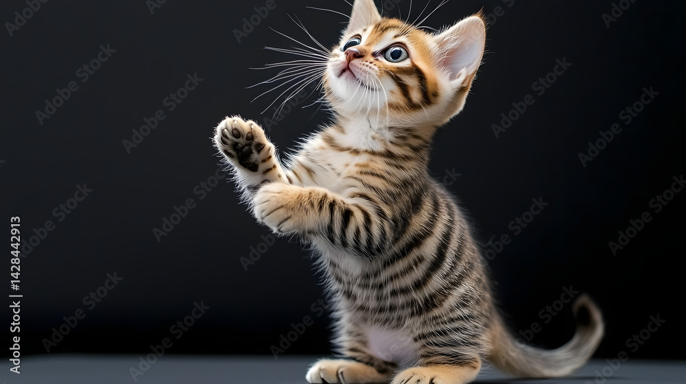 Naklejka premium A kitten is standing on a black surface. Generated using AI.