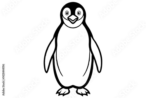 Penguin line art vector illustration and white background