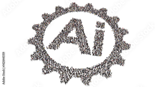 Aerial Human Formation: Crowd Creating a Gear and AI Symbol to Represent Collective Technological Progress
