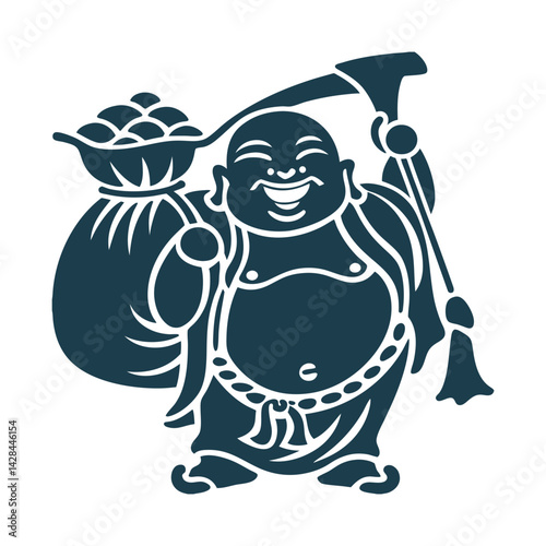 Happy Buddha Hotei with Sack Vector Illustration - Laughing Buddha – Round, joyful figure with a sack (Hotei, East Asian icon)
