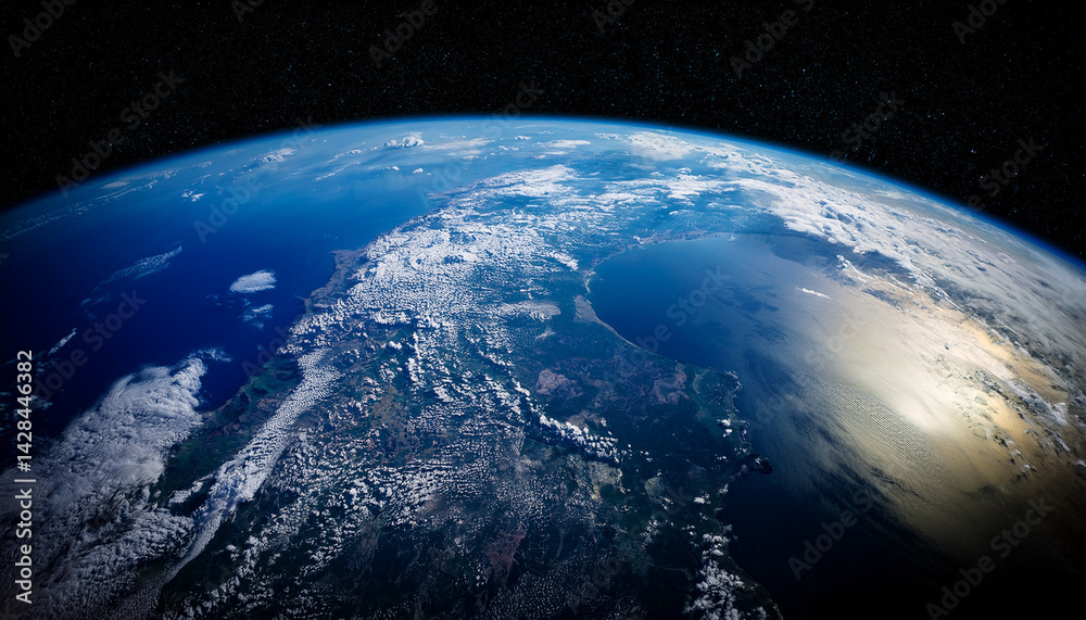 Obraz premium A panoramic view of Earth from orbit, showcasing continents and clouds