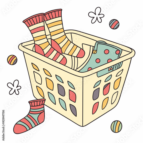 "Modern Laundry Design with Socks - White Background AI Graphics for Digital Use"