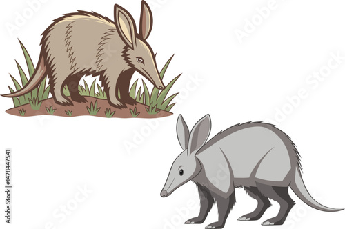 Cartoon Aardvark Artistic Style Comparison Illustration