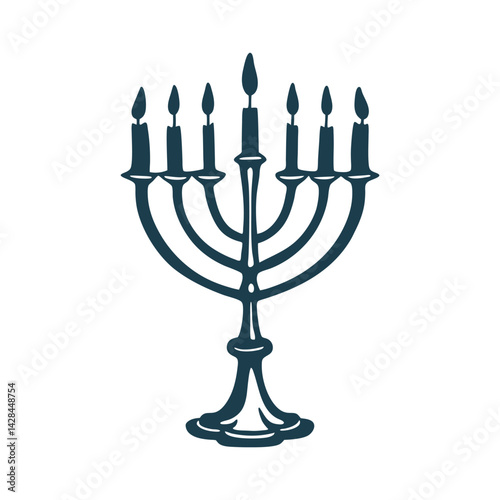 Simple Hanukkah Menorah Vector Illustration - Hanukkah – Menorah with one candle lit (symmetrical, straight lines)