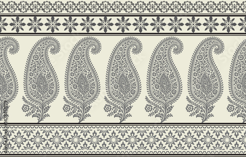 Printfloral pattern vintage ethnic modern embroidery texture boho design vector illustration hand drawn pink flower motif branches leaves wallpaper seamless background border.