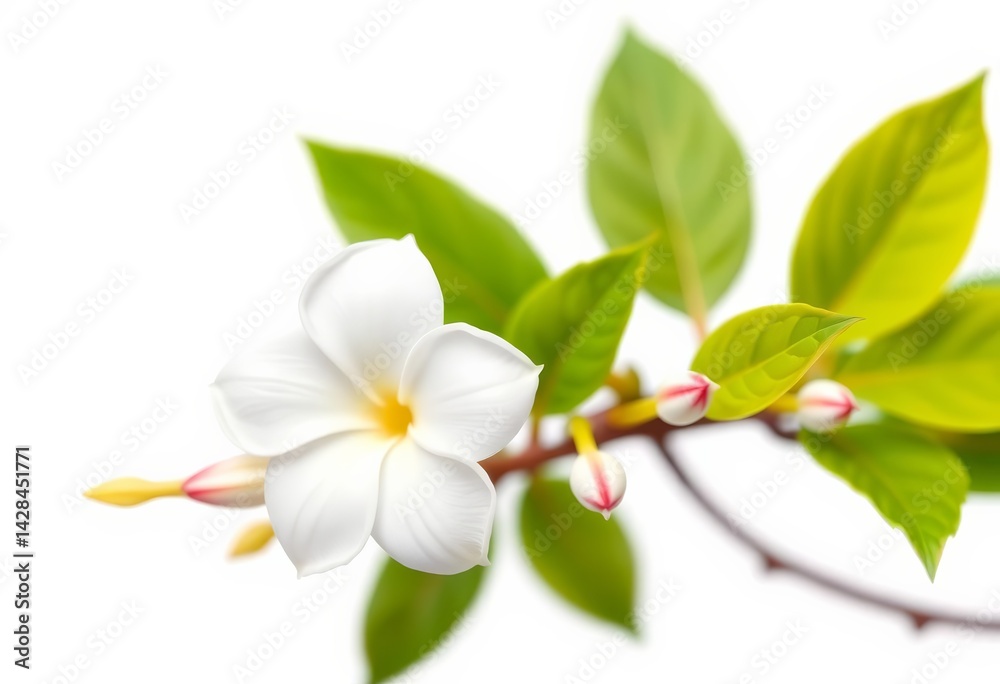 Obraz premium Single jasmine blossom, pure white background, clipping path provided , aroma, beauty