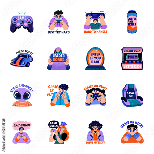 Pack of Flat Gaming and Player Stickers

