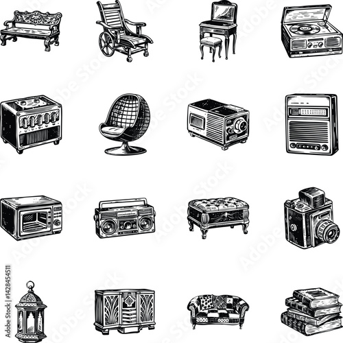 Collection of Home Interior Vintage Illustrations 


