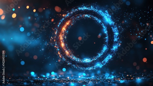 Dynamic, glowing circles of light against a dark background. photo