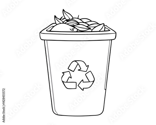 Recycling bin filled with organic waste in a minimalist style  