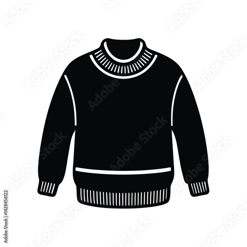 Cozy Knit Sweater with Ribbed Cuffs Silhouette Vector Illustration