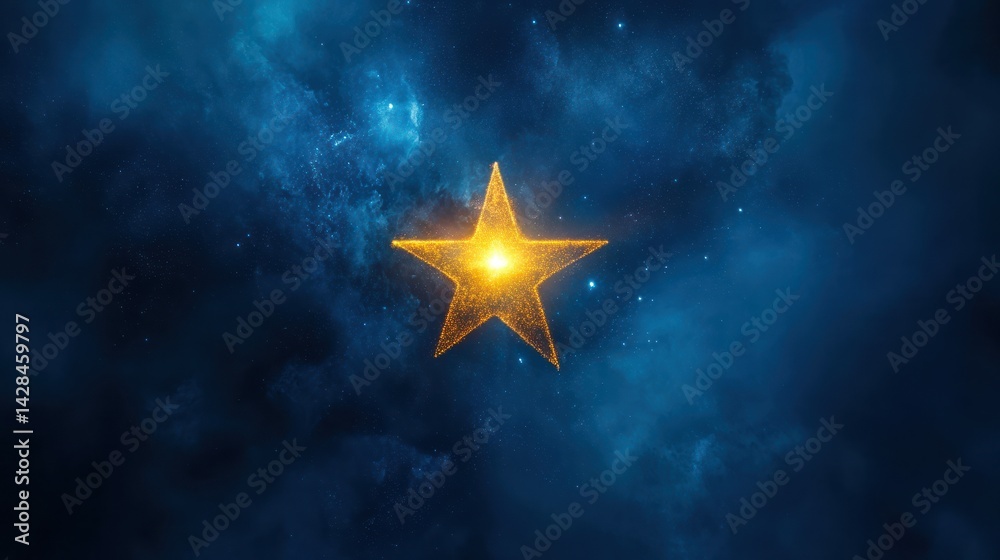 Fototapeta premium Radiant golden star in a deep space nebula.