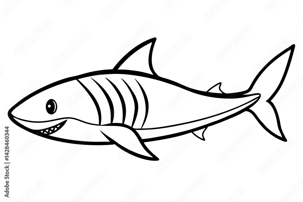 Fototapeta premium Shark line art vector illustration and white background
