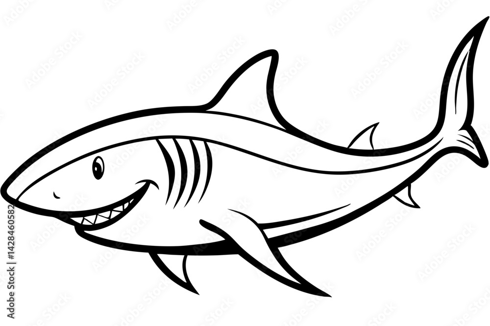 Fototapeta premium Shark line art vector illustration and white background