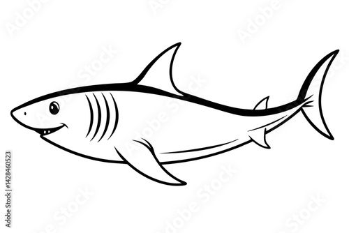Shark line art vector illustration and white background