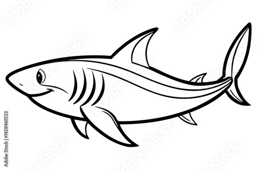 Shark line art vector illustration and white background