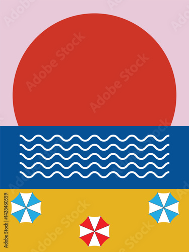 Minimal style holiday at beach wall art perfect for travel themed decor summer vibes or tourism related designs vector illustration format

