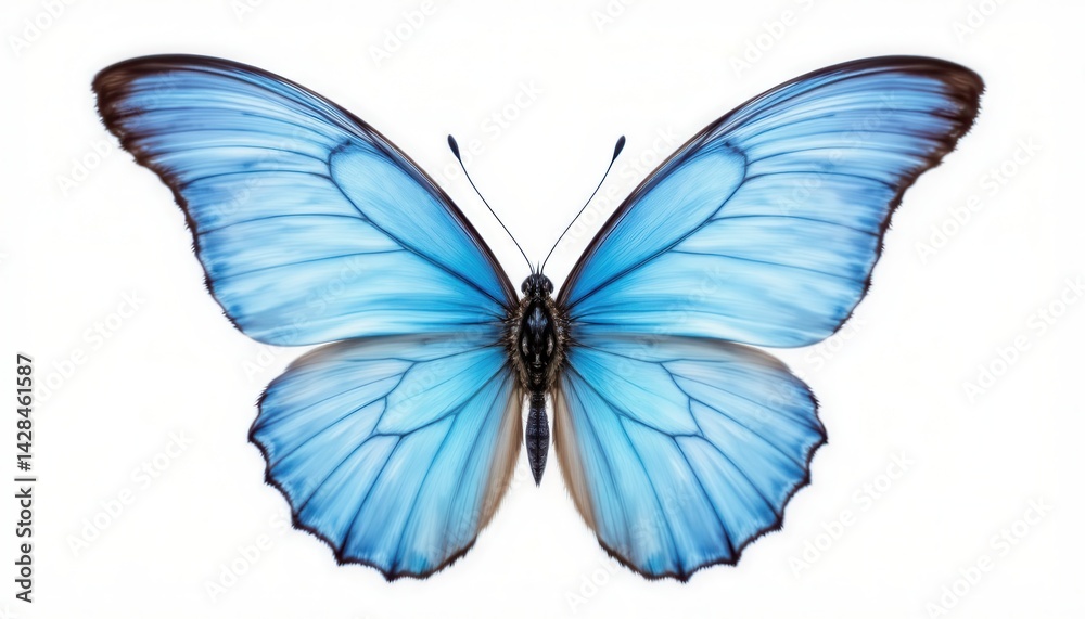 Fototapeta premium Beautiful Blue Butterfly Isolated on a White Background Nature Photography Macro View Vibrant Colors
