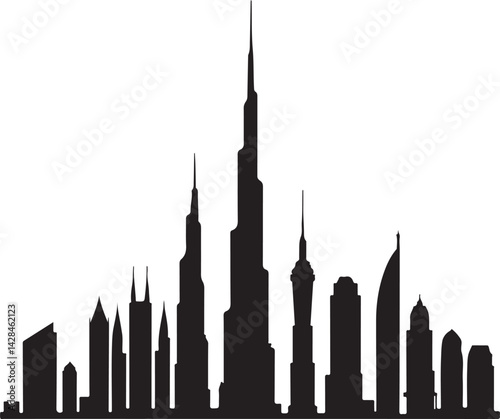Dubai Black and white city skyline silhouette