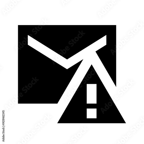 Black and white illustration of an envelope with an exclamation mark triangle overlaying it to show error