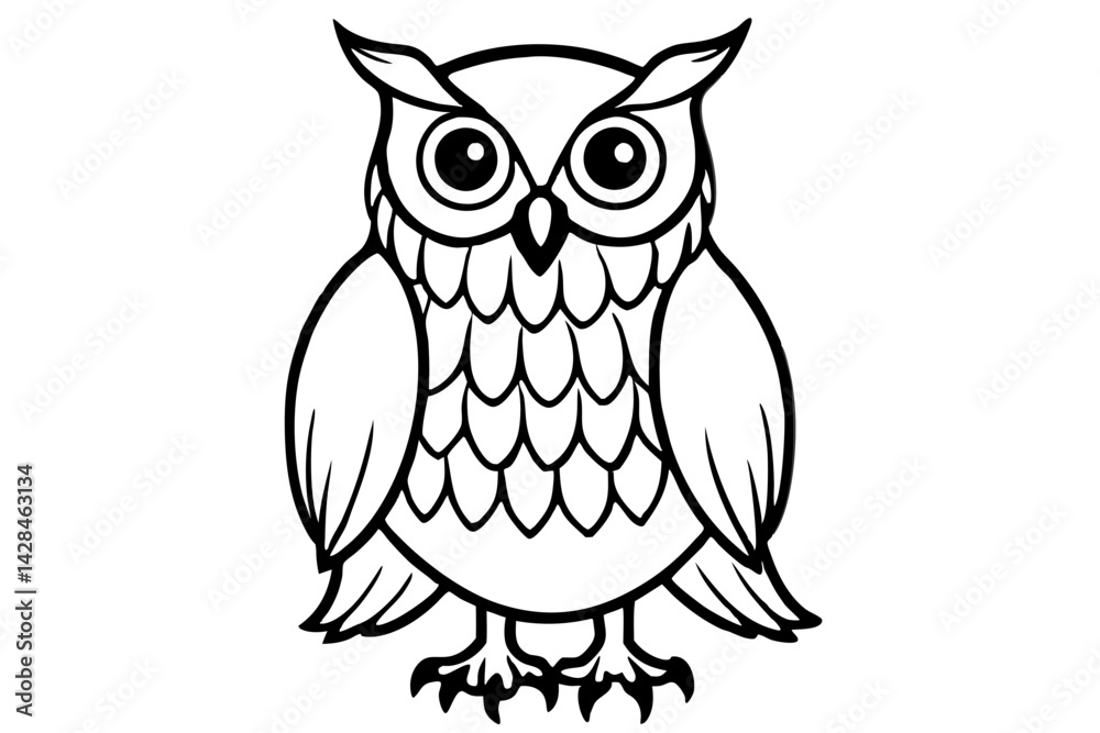 Fototapeta premium Owl line art vector illustration and white background