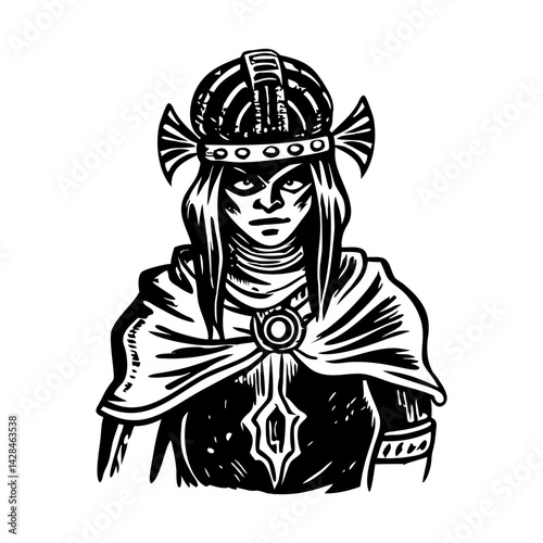 A glyph style illustration of a maya priest 