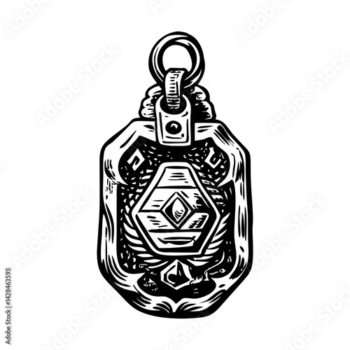 A vintage style illustration of a jade amulet 