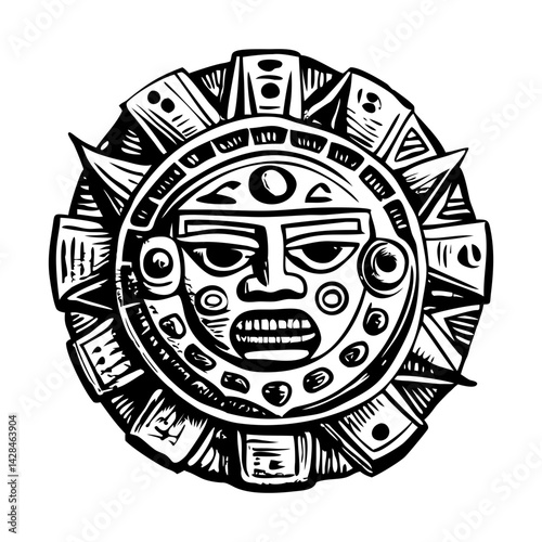 Ancient sun calendar illustration in vintage style 