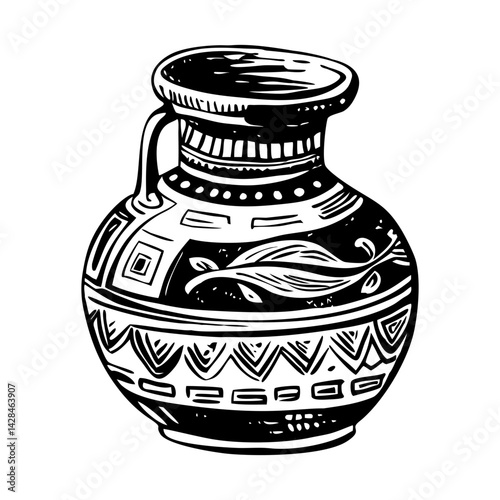 A vintage style illustration of a spouted jar 