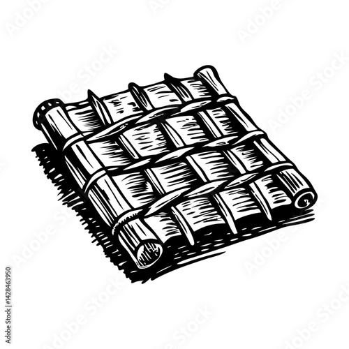 Ancient reed mat illustration in vintage style 