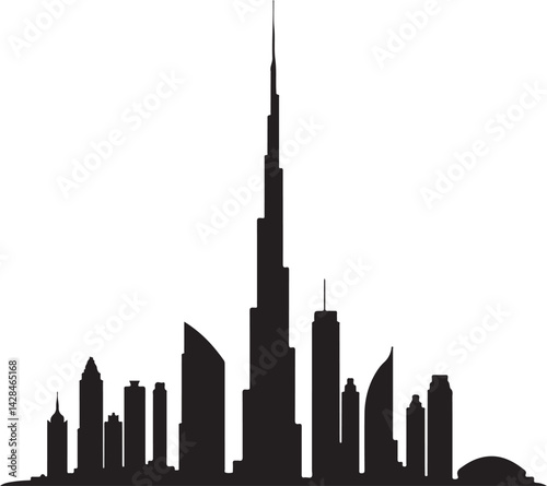 Dubai Black and white city skyline silhouette