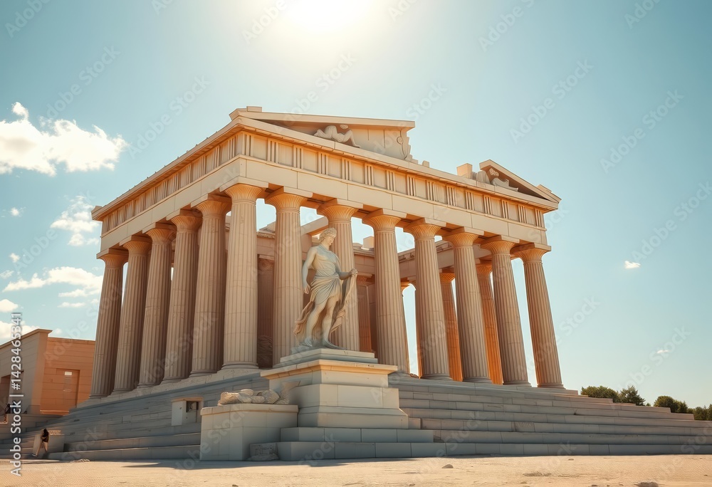 Obraz premium Sun-drenched Apollo statue in Athens, ample empty space, travel, culture