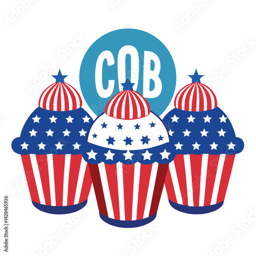 American patriotic cupcakes on the cobs set shilhotee vector isolated on white background