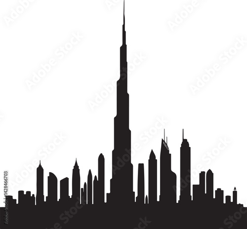 Dubai Black and white city skyline silhouette