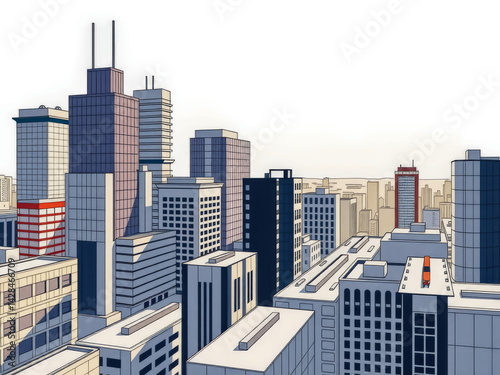 Obraz na płótnie A cityscape with tall buildings and a red bus. The city is bustling with activity and the buildings are modern and sleek. The sky is clear and the sun is shining, creating a bright w salonie